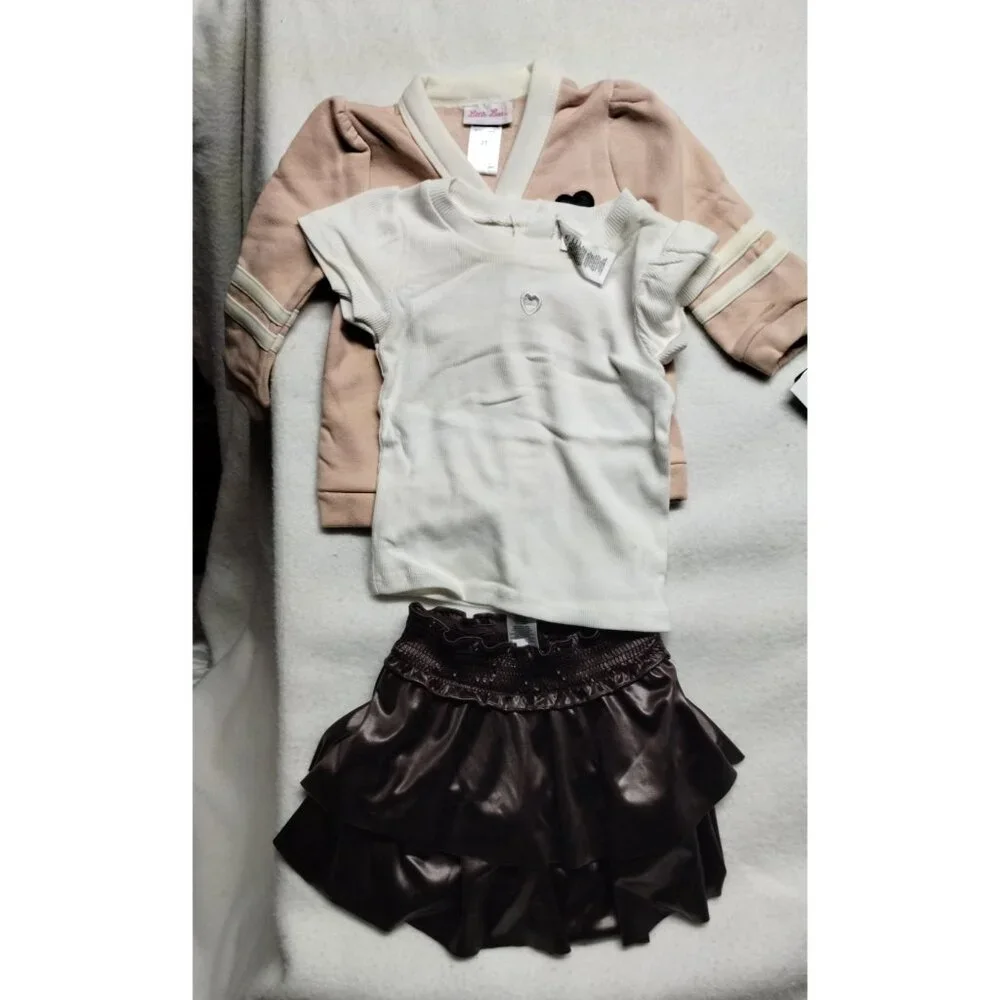 Little Lass Girls 3-Piece Outfit Set 2T - Cardigan, Top with Hearts‎ & Skort - Picture 2 of 12
